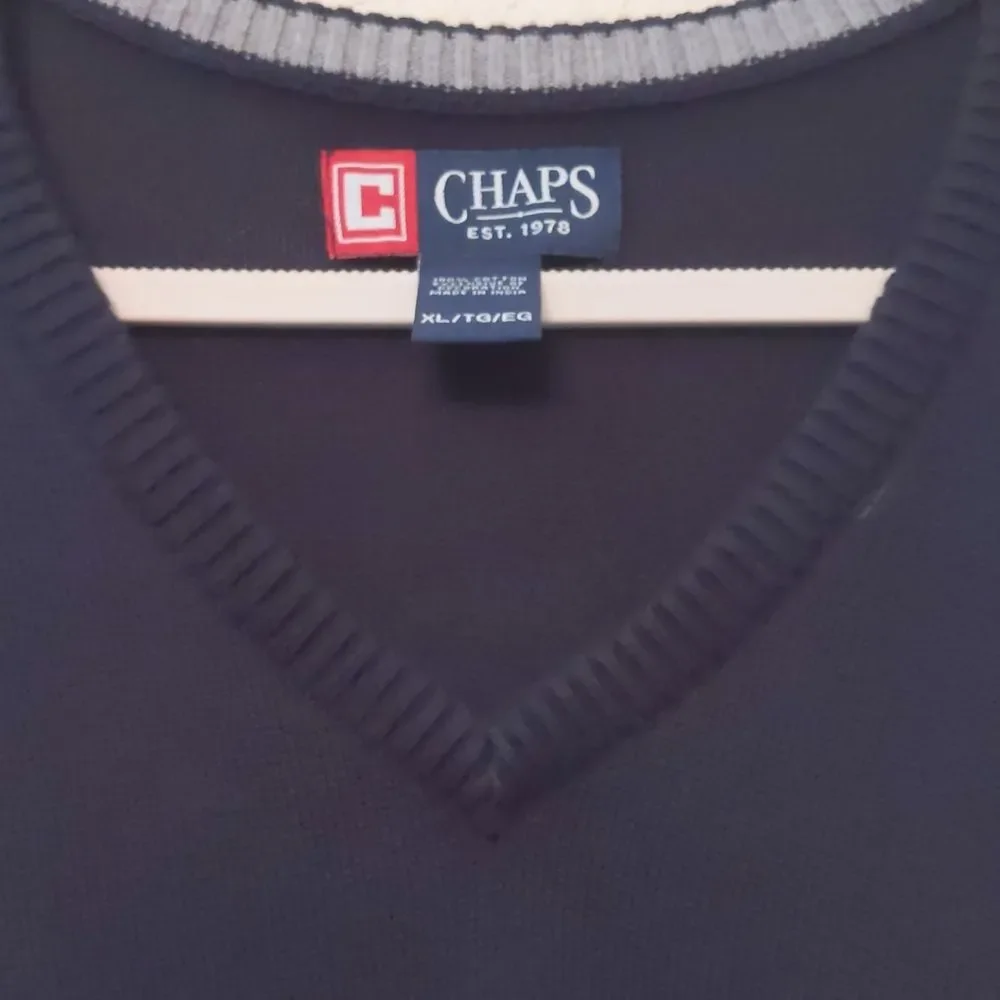 CHAPS Grandpa Sweater Vest Sleeveless Men's Blue Academia Preppy Layer XL
